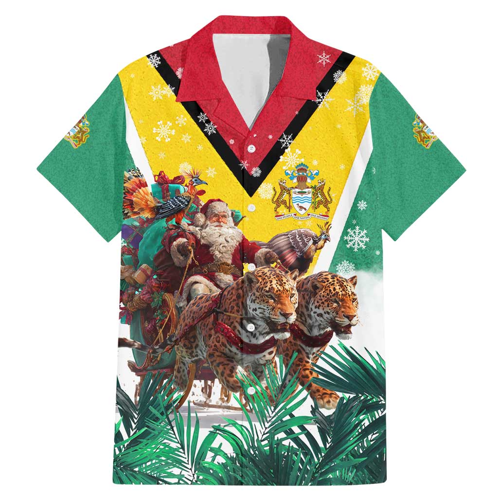 Guyana Flag Family Matching Mermaid Dress and Hawaiian Shirt Christmas Santa Jaguar and National Motto Green Yellow - Wonder Print Shop