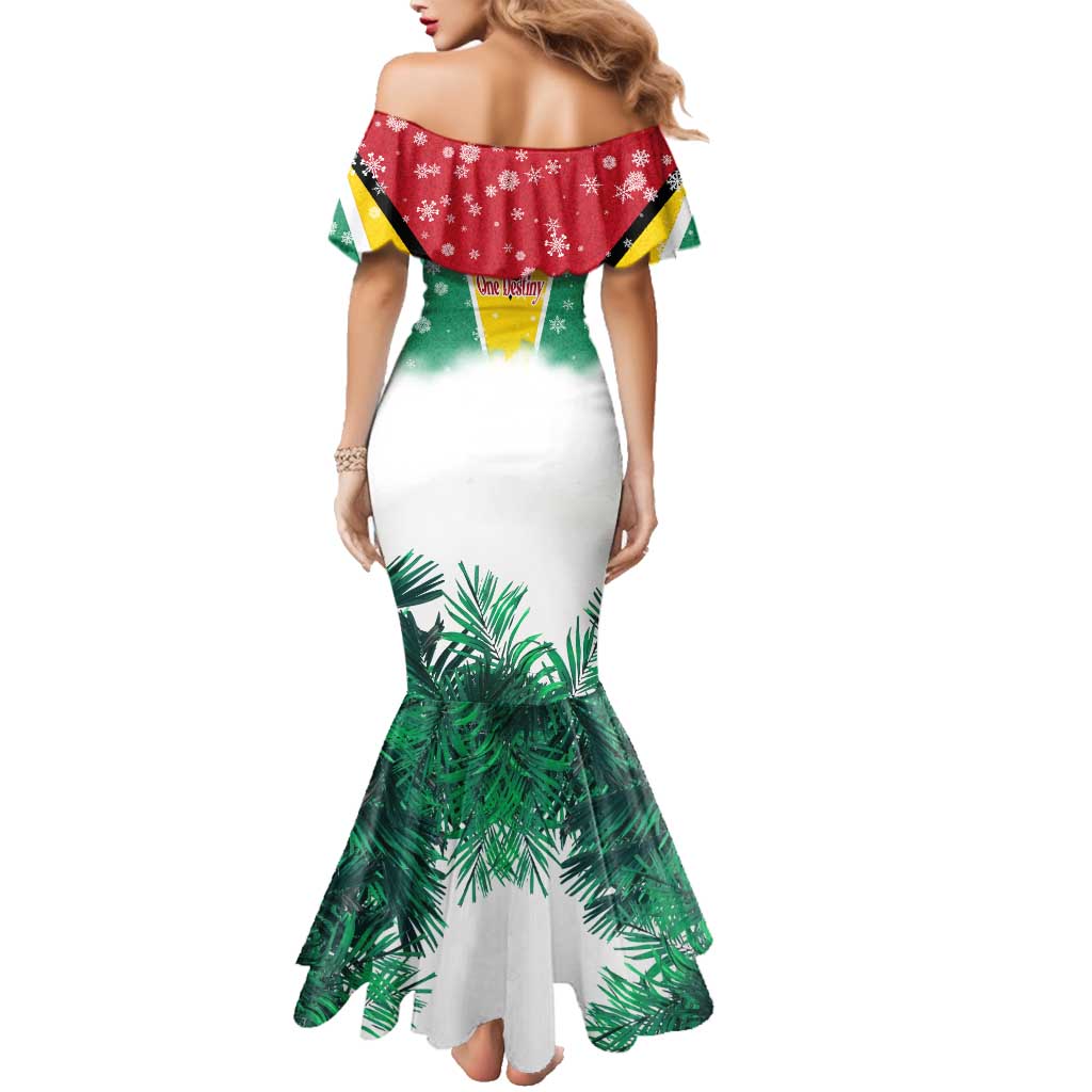 Guyana Flag Family Matching Mermaid Dress and Hawaiian Shirt Christmas Santa Jaguar and National Motto Green Yellow - Wonder Print Shop