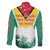 Guyana Flag Family Matching Off The Shoulder Long Sleeve Dress and Hawaiian Shirt Christmas Santa Jaguar and National Motto Green Yellow - Wonder Print Shop