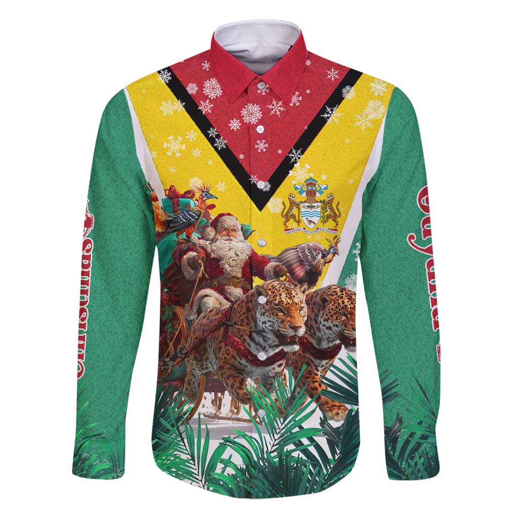 Guyana Flag Family Matching Off Shoulder Maxi Dress and Hawaiian Shirt Christmas Santa Jaguar and National Motto Green Yellow - Wonder Print Shop