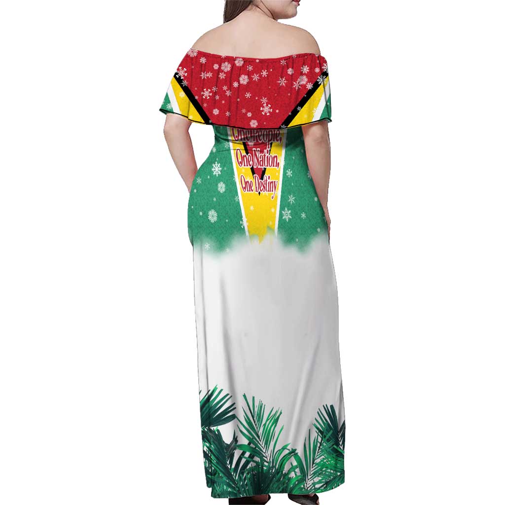 Guyana Flag Family Matching Off Shoulder Maxi Dress and Hawaiian Shirt Christmas Santa Jaguar and National Motto Green Yellow - Wonder Print Shop