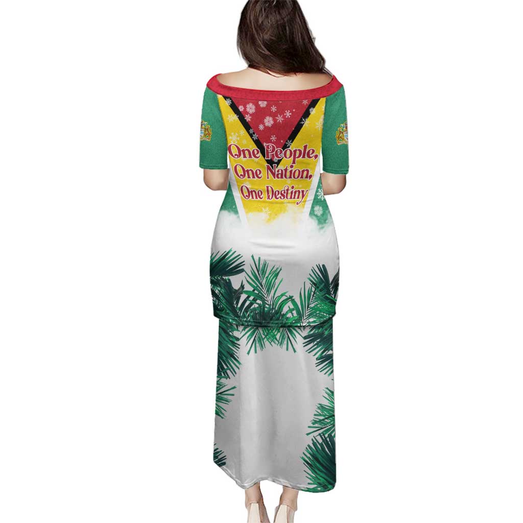 Guyana Flag Family Matching Puletasi and Hawaiian Shirt Christmas Santa Jaguar and National Motto Green Yellow - Wonder Print Shop