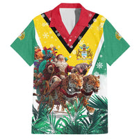 Guyana Flag Family Matching Short Sleeve Bodycon Dress and Hawaiian Shirt Christmas Santa Jaguar and National Motto Green Yellow - Wonder Print Shop