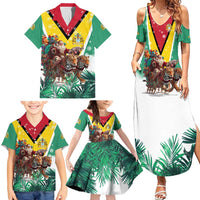 Guyana Flag Family Matching Summer Maxi Dress and Hawaiian Shirt Christmas Santa Jaguar and National Motto Green Yellow - Wonder Print Shop