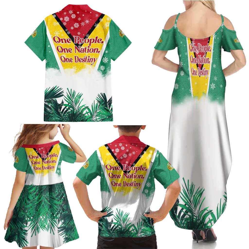 Guyana Flag Family Matching Summer Maxi Dress and Hawaiian Shirt Christmas Santa Jaguar and National Motto Green Yellow - Wonder Print Shop