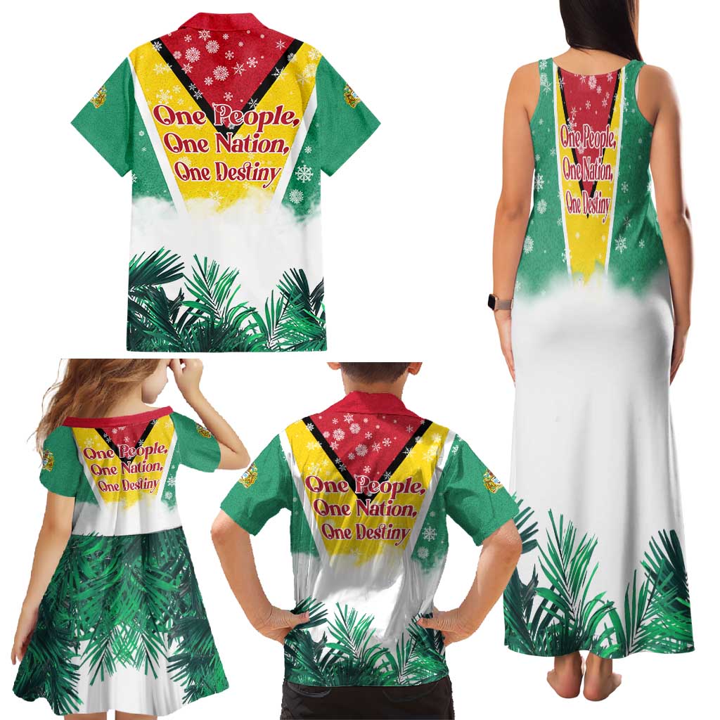 Guyana Flag Family Matching Tank Maxi Dress and Hawaiian Shirt Christmas Santa Jaguar and National Motto Green Yellow - Wonder Print Shop