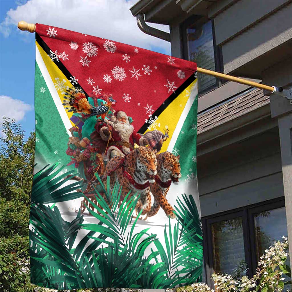 Guyana Flag Garden Flag Christmas Santa Jaguar and National Motto Green Yellow - Wonder Print Shop