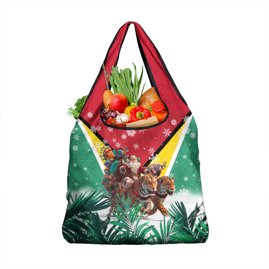 Guyana Flag Grocery Bag Christmas Santa Jaguar and National Motto Green Yellow - Wonder Print Shop