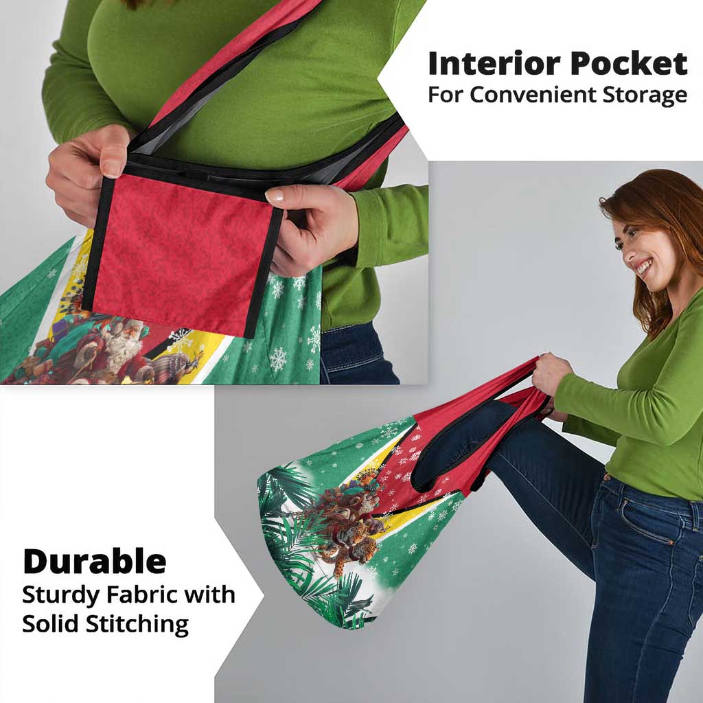 Guyana Flag Grocery Bag Christmas Santa Jaguar and National Motto Green Yellow - Wonder Print Shop