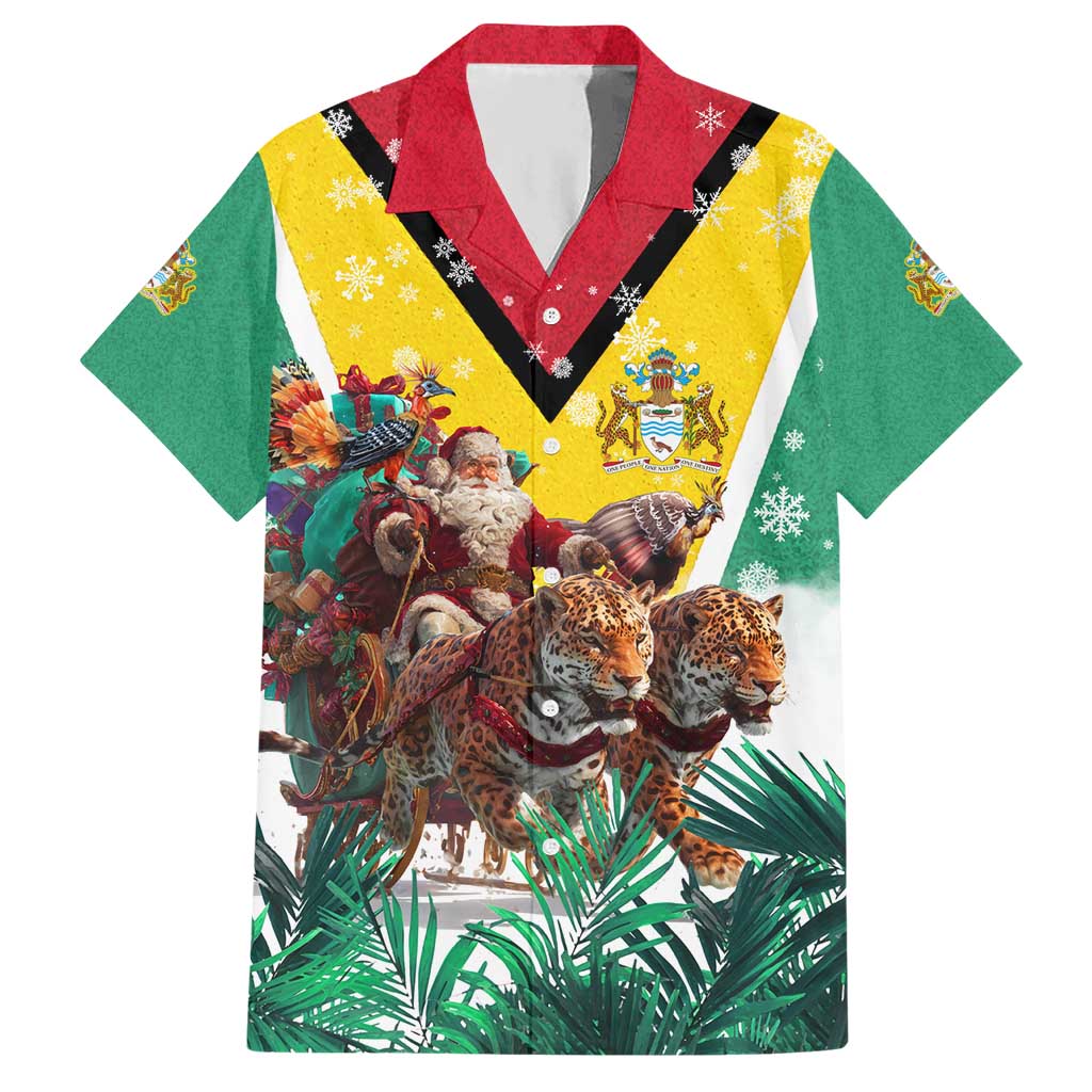 Guyana Flag Hawaiian Shirt Christmas Santa Jaguar and National Motto Green Yellow - Wonder Print Shop