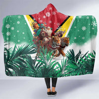 Guyana Flag Hooded Blanket Christmas Santa Jaguar and National Motto Green Yellow - Wonder Print Shop