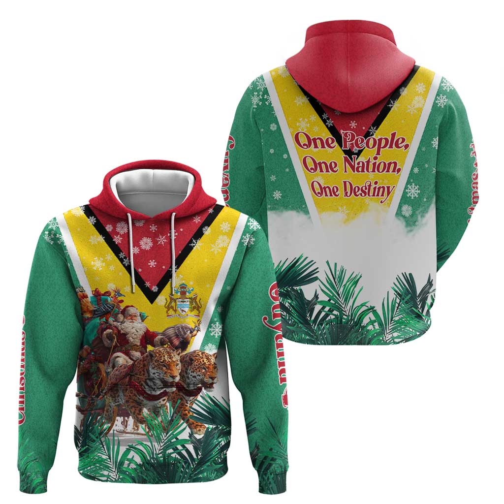 Guyana Flag Hoodie Christmas Santa Jaguar and National Motto Green Yellow - Wonder Print Shop