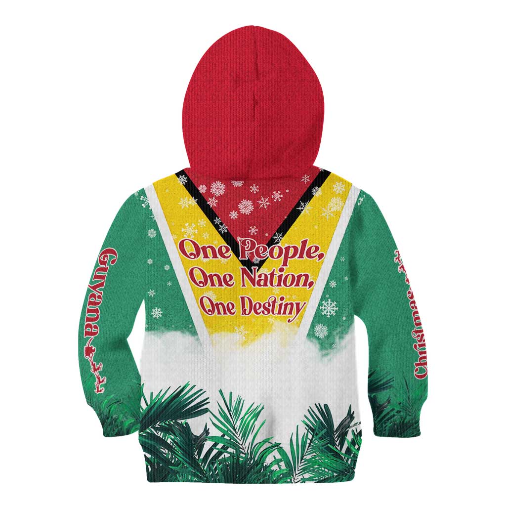 Guyana Flag Kid Hoodie Christmas Santa Jaguar and National Motto Green Yellow - Wonder Print Shop