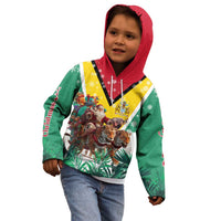 Guyana Flag Kid Hoodie Christmas Santa Jaguar and National Motto Green Yellow - Wonder Print Shop