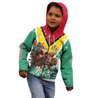 Guyana Flag Kid Hoodie Christmas Santa Jaguar and National Motto Green Yellow - Wonder Print Shop