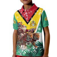 Guyana Flag Kid Polo Shirt Christmas Santa Jaguar and National Motto Green Yellow - Wonder Print Shop
