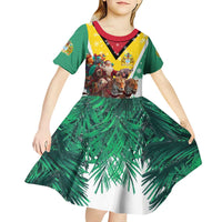 Guyana Flag Kid Short Sleeve Dress Christmas Santa Jaguar and National Motto Green Yellow - Wonder Print Shop