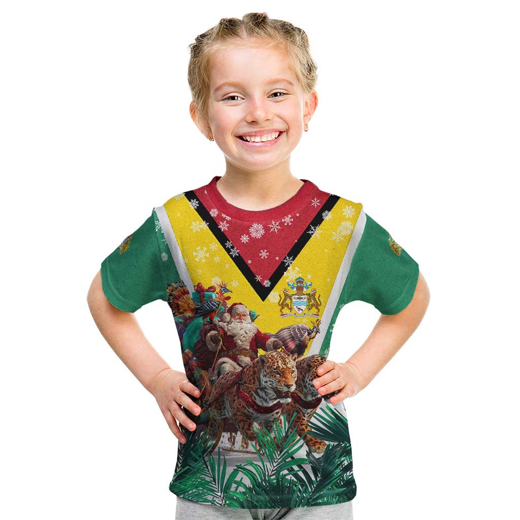 Guyana Flag Kid T Shirt Christmas Santa Jaguar and National Motto Green Yellow - Wonder Print Shop