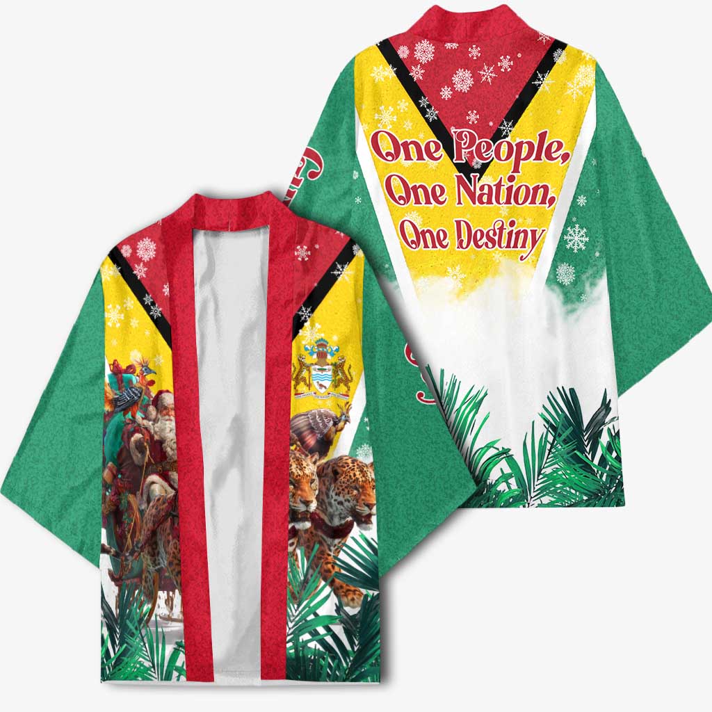 Guyana Flag Kimono Christmas Santa Jaguar and National Motto Green Yellow - Wonder Print Shop
