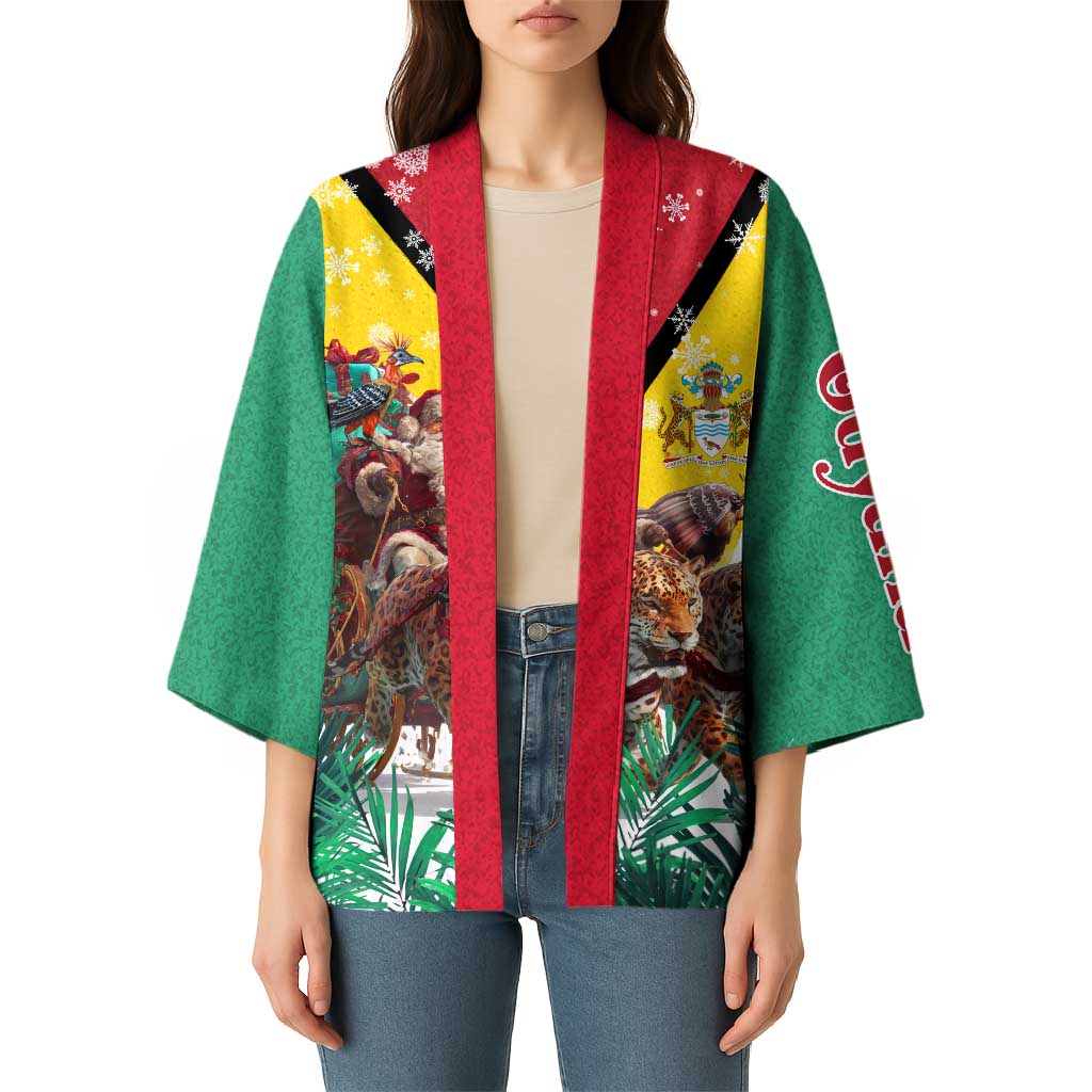 Guyana Flag Kimono Christmas Santa Jaguar and National Motto Green Yellow - Wonder Print Shop