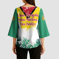 Guyana Flag Kimono Sleeve Blouse Christmas Santa Jaguar and National Motto Green Yellow - Wonder Print Shop