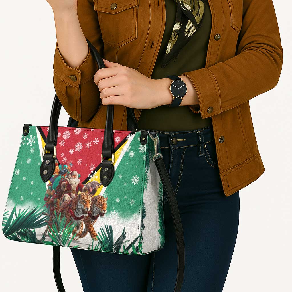 Guyana Flag Leather Bag Christmas Santa Jaguar and National Motto Green Yellow - Wonder Print Shop