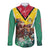 Guyana Flag Long Sleeve Button Shirt Christmas Santa Jaguar and National Motto Green Yellow - Wonder Print Shop