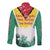 Guyana Flag Long Sleeve Button Shirt Christmas Santa Jaguar and National Motto Green Yellow - Wonder Print Shop