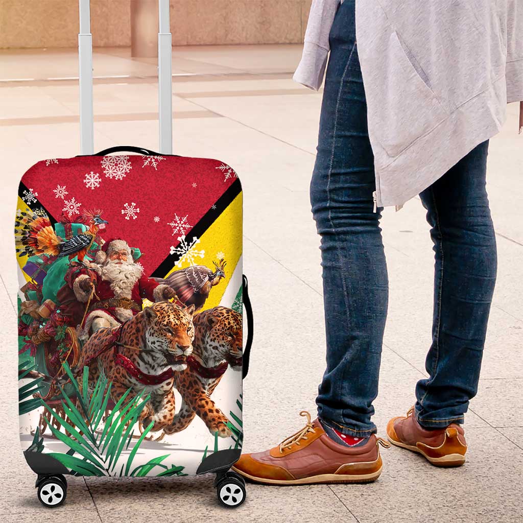 Guyana Flag Luggage Cover Christmas Santa Jaguar and National Motto Green Yellow - Wonder Print Shop