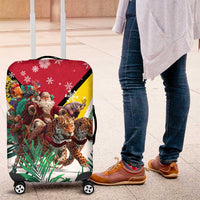 Guyana Flag Luggage Cover Christmas Santa Jaguar and National Motto Green Yellow - Wonder Print Shop