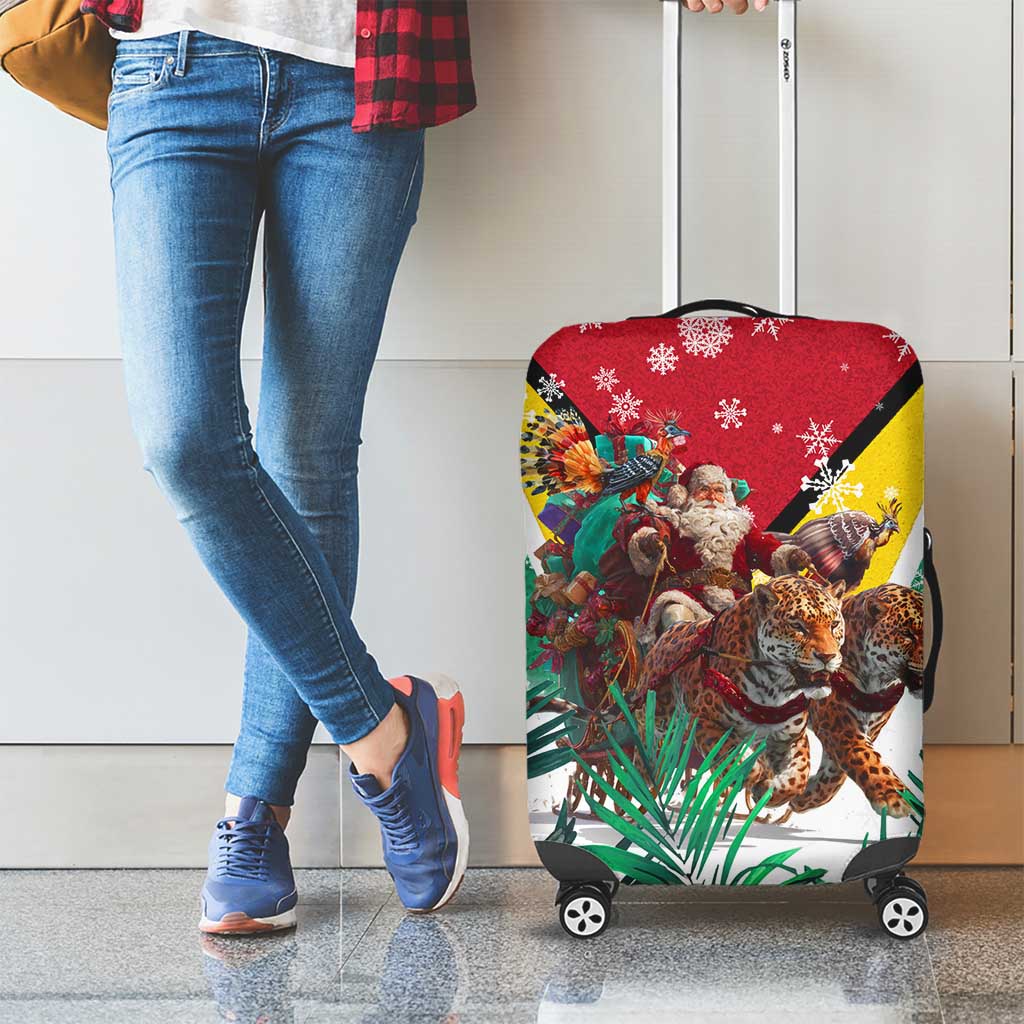 Guyana Flag Luggage Cover Christmas Santa Jaguar and National Motto Green Yellow - Wonder Print Shop