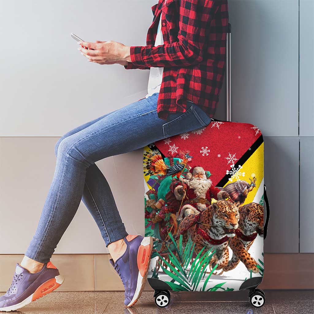 Guyana Flag Luggage Cover Christmas Santa Jaguar and National Motto Green Yellow - Wonder Print Shop