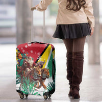 Guyana Flag Luggage Cover Christmas Santa Jaguar and National Motto Green Yellow - Wonder Print Shop