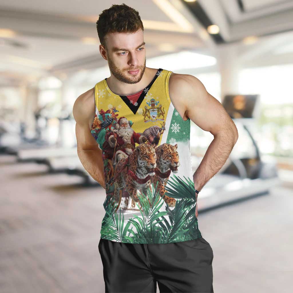 Guyana Flag Men Tank Top Christmas Santa Jaguar and National Motto Green Yellow - Wonder Print Shop