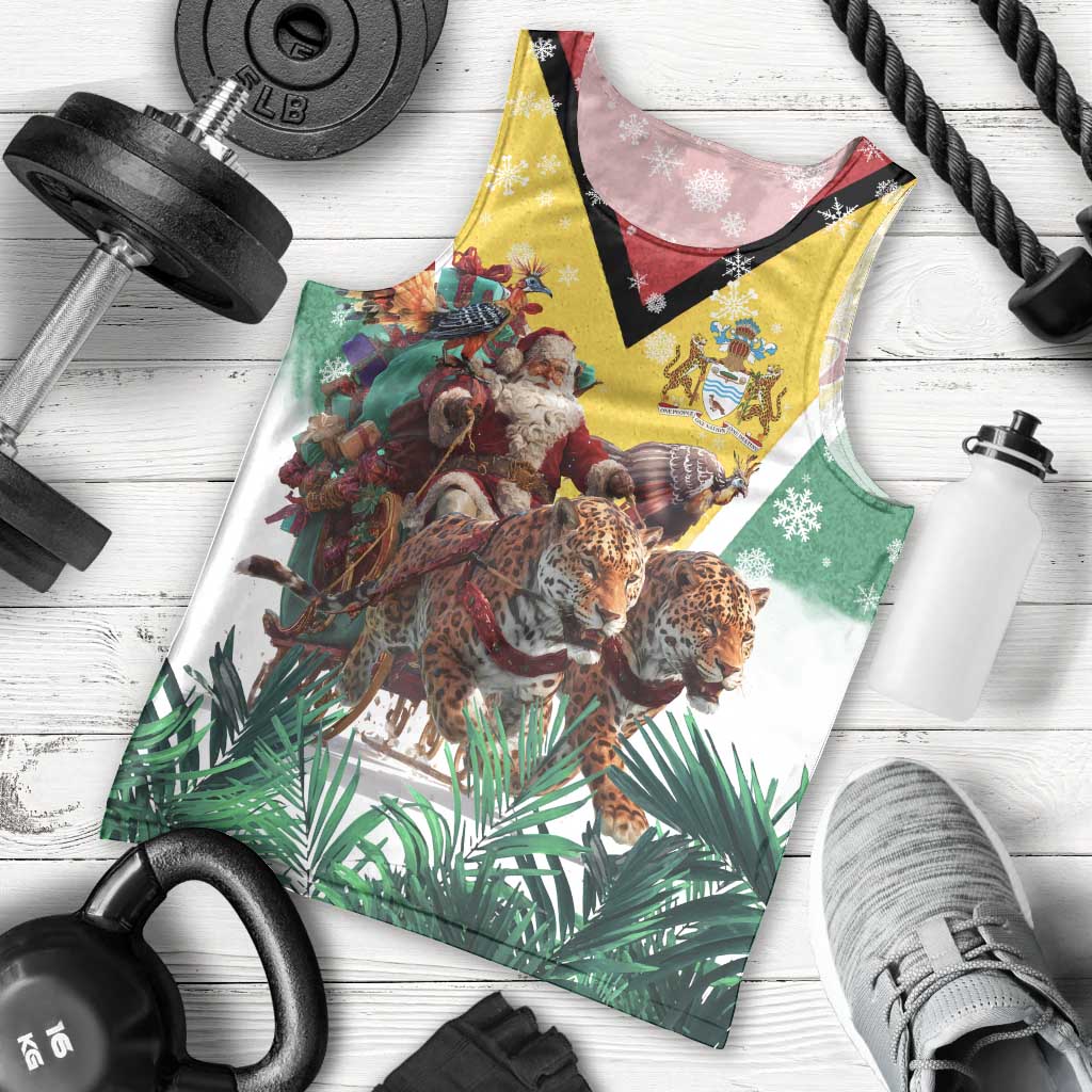 Guyana Flag Men Tank Top Christmas Santa Jaguar and National Motto Green Yellow - Wonder Print Shop