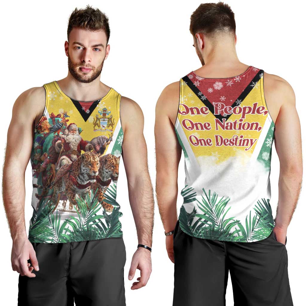 Guyana Flag Men Tank Top Christmas Santa Jaguar and National Motto Green Yellow - Wonder Print Shop