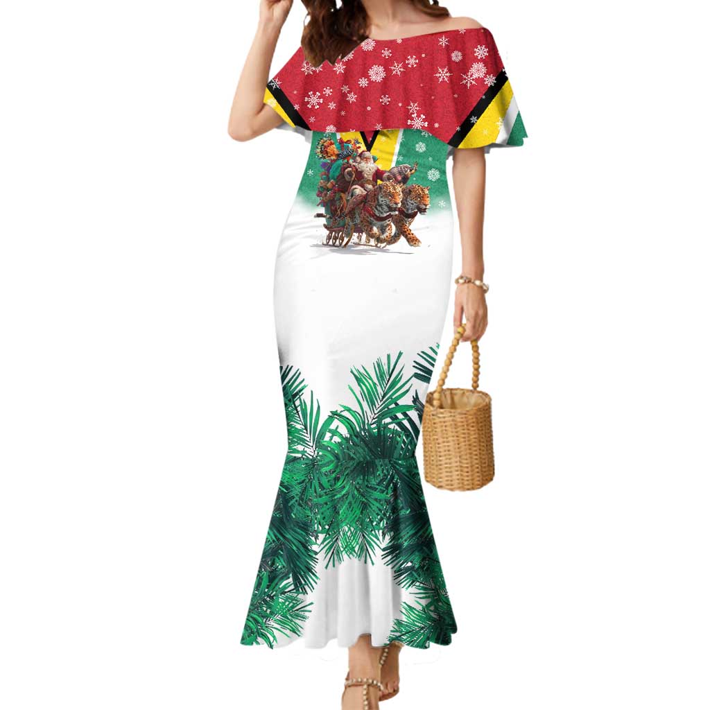 Guyana Flag Mermaid Dress Christmas Santa Jaguar and National Motto Green Yellow - Wonder Print Shop
