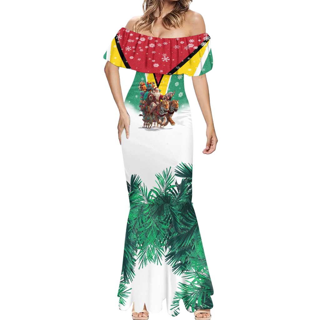 Guyana Flag Mermaid Dress Christmas Santa Jaguar and National Motto Green Yellow - Wonder Print Shop