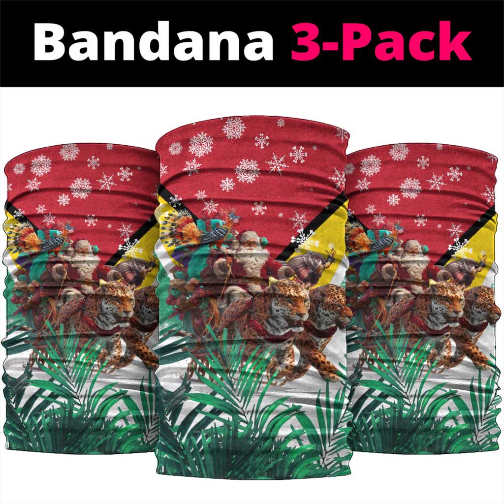 Guyana Flag Neck Gaiter Christmas Santa Jaguar and National Motto Green Yellow - Wonder Print Shop