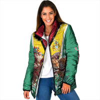Guyana Flag Padded Jacket Christmas Santa Jaguar and National Motto Green Yellow - Wonder Print Shop