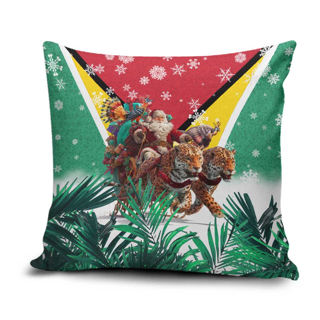 Guyana Flag Pillow Cover Christmas Santa Jaguar and National Motto Green Yellow - Wonder Print Shop