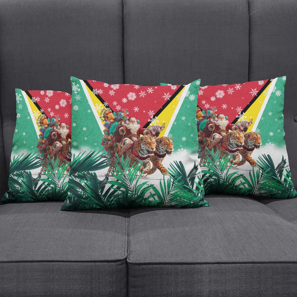 Guyana Flag Pillow Cover Christmas Santa Jaguar and National Motto Green Yellow - Wonder Print Shop