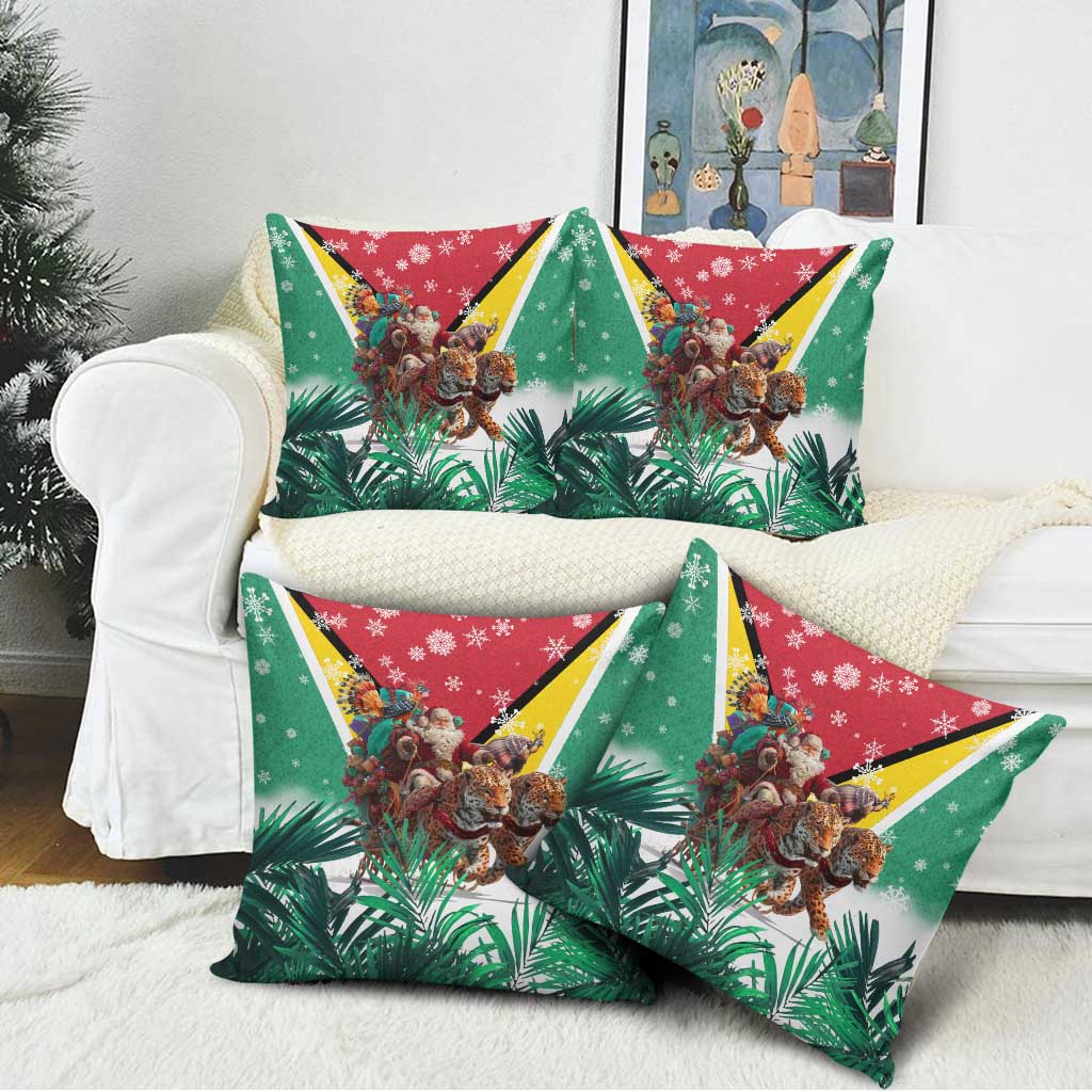 Guyana Flag Pillow Cover Christmas Santa Jaguar and National Motto Green Yellow - Wonder Print Shop