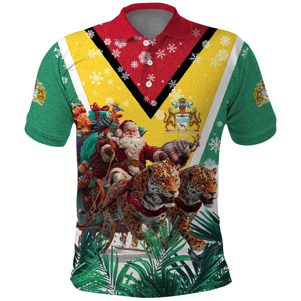Guyana Flag Polo Shirt Christmas Santa Jaguar and National Motto Green Yellow - Wonder Print Shop