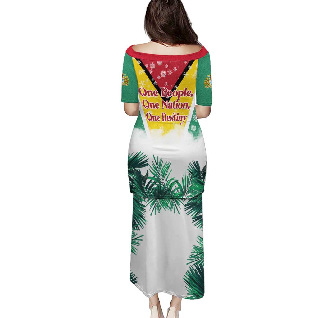 Guyana Flag Puletasi Christmas Santa Jaguar and National Motto Green Yellow - Wonder Print Shop