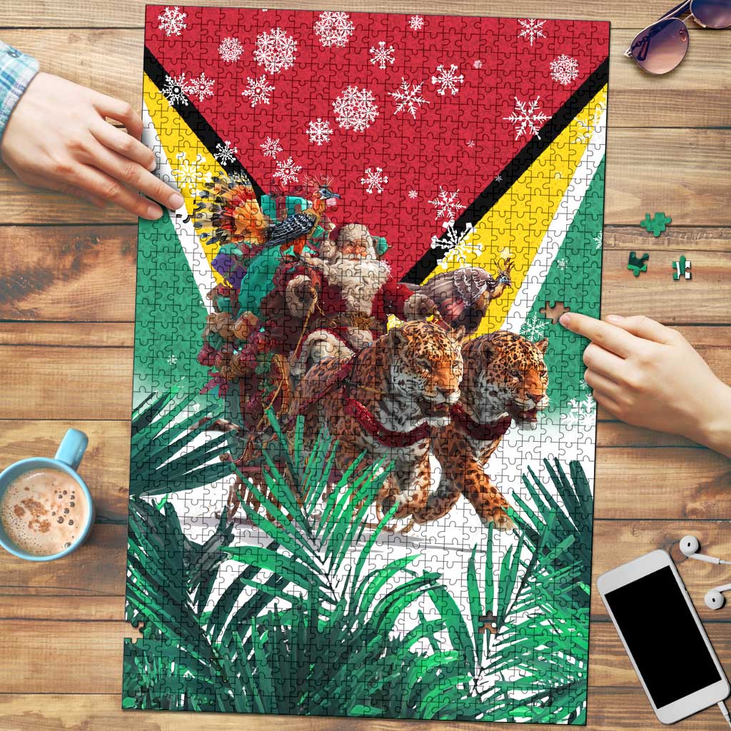 Guyana Flag Puzzle Christmas Santa Jaguar and National Motto Green Yellow - Wonder Print Shop