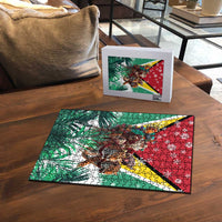 Guyana Flag Puzzle Christmas Santa Jaguar and National Motto Green Yellow - Wonder Print Shop