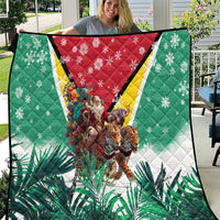 Guyana Flag Quilt Christmas Santa Jaguar and National Motto Green Yellow - Wonder Print Shop