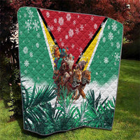 Guyana Flag Quilt Christmas Santa Jaguar and National Motto Green Yellow - Wonder Print Shop