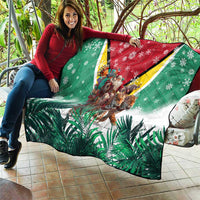 Guyana Flag Quilt Christmas Santa Jaguar and National Motto Green Yellow - Wonder Print Shop